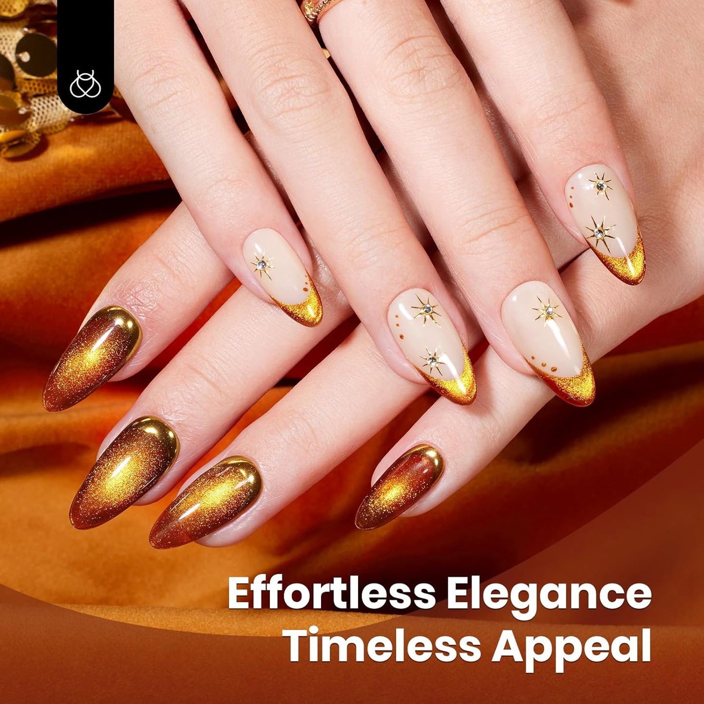 Beetles Brown Cat Eye Gel Nail Polish - Amber Glint Cat Eye Gel Polish, 15ML Fall Brown Gold Powder Magnetic Glitter Gel Polish Soak Off UV French Nail Art Salon DIY Manicure Gift for Women-BrightBean Baby