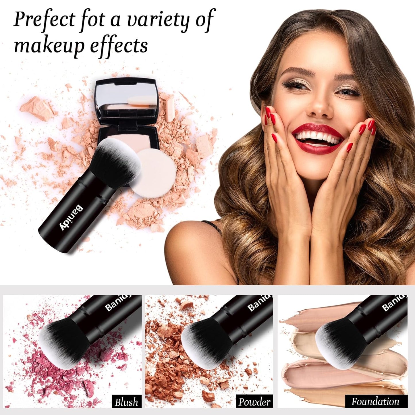 Makeup Brush Kabuki Face Brushes Retractable Travel Blush Brush Portable Flawless for Foundation, Powder Blush, Bronzer, Buffing, Liquid, Cream, Cruelty Free with Cover(Round-Head)-BrightBean Baby