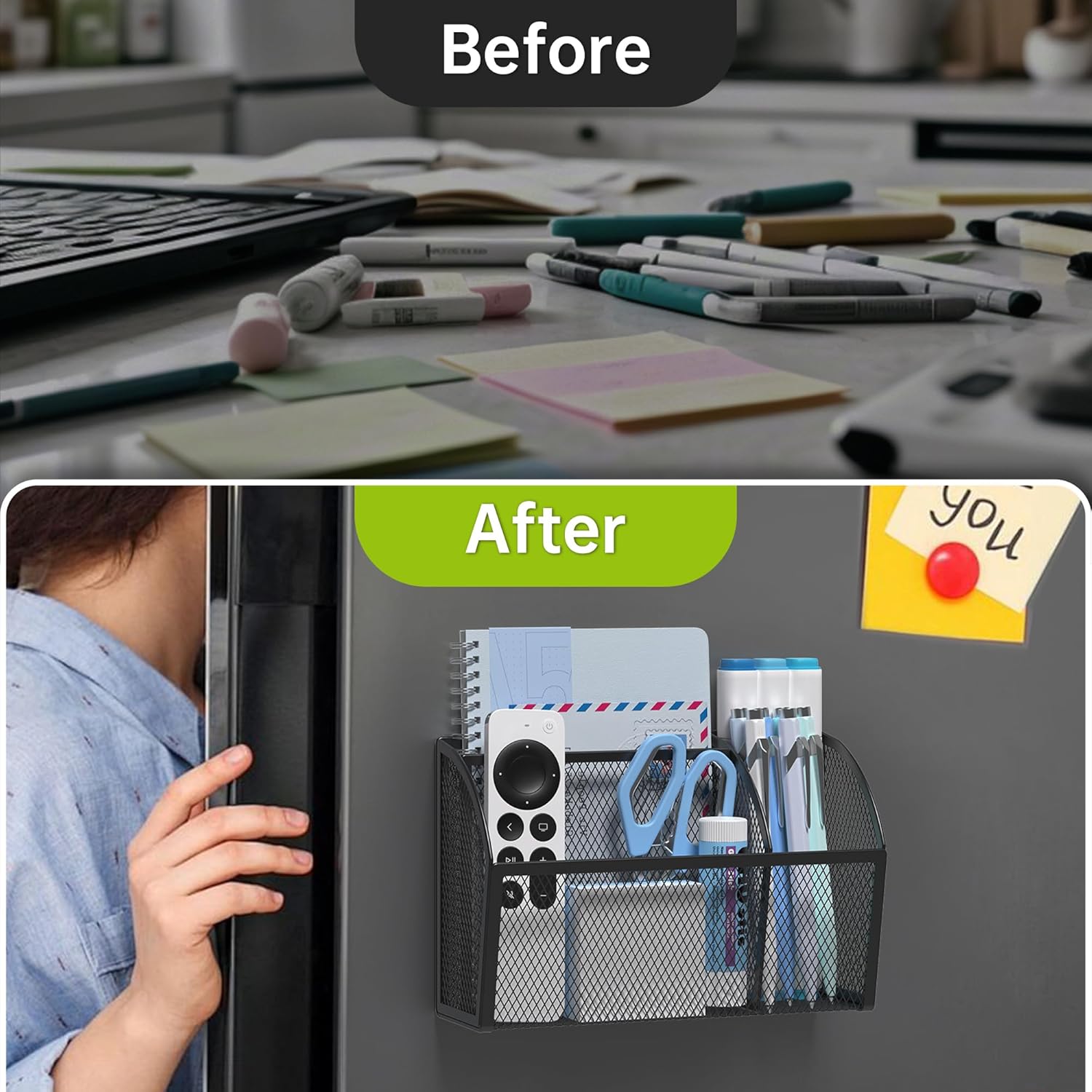 YINGHUA Strong Magnetic Pen Holder for Whiteboard and Refrigerator 3 Compartments Metal Mesh Organizer Space Saving Shelf for Office School Home and Locker - Black-BrightBean Baby