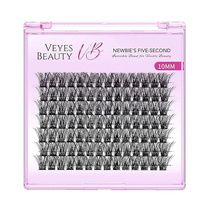 VEYESBEAUTY Lash Clusters Individual Eyelash Extensions Thin & Invisible Band DIY False Eyelashes for Self-application Newbie's Five-Second Series Wispy Lash Tray, Boldeye 10mm Single Length-BrightBean Baby