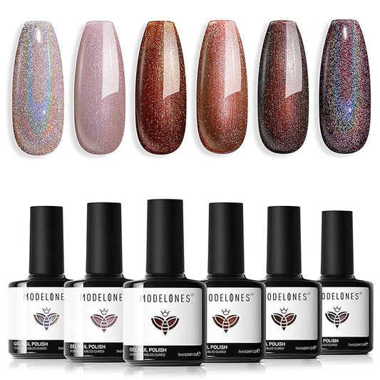 modelones Chameleon Gel Nail Polish Set, 6 Colors Fall Gel Polish Kit Nude Brown Glitter Shimmer Soak Off LED Nail Lamp Gel Nail Kit Home Gift DIY Salon For Women Girl-BrightBean Baby