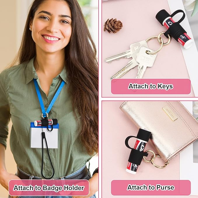 Desing Wish Silicone Lip Balm Holder with Silicone Zipper Pouch, Portable Lip Balm Keychain Sleeve - Silicone Storage Bag for Lip Balms/Small Cosmetics/Earphones/Keys - Black-BrightBean Baby