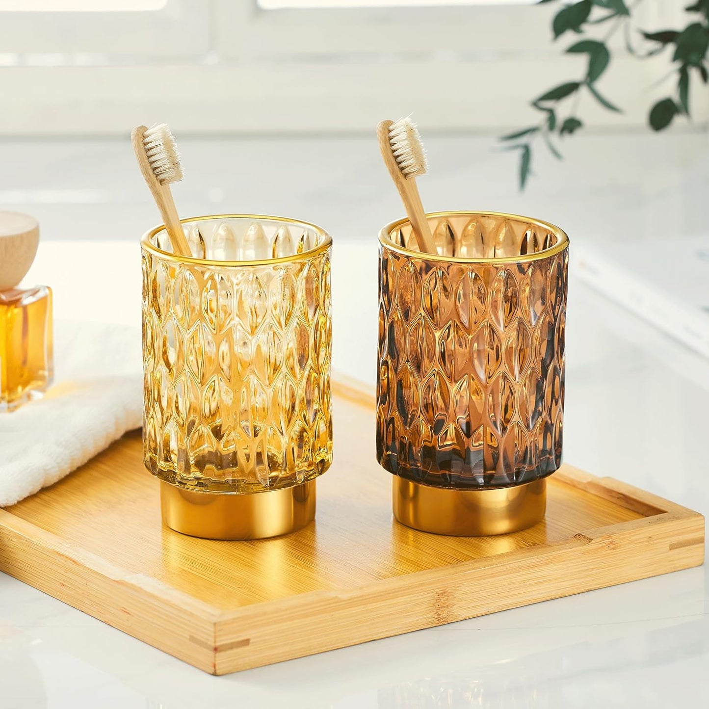 Makeup Brush Holder Organizer,Toothbrush Holders,Desk Pen Pencil Holder,Multifunctional Vintage Glass Brush Cup（A39-2-US）-BrightBean Baby