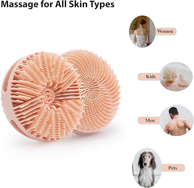 2 PC Silicone Exfoliating Body Scrubber, Silicone Body Shampoo Brush, Soft Silicone Loofah for Sensitive Skin, Shower Silicone Hair Scalp Massager, Easy to Clean, Lather Well(Pink&Black)-BrightBean Baby