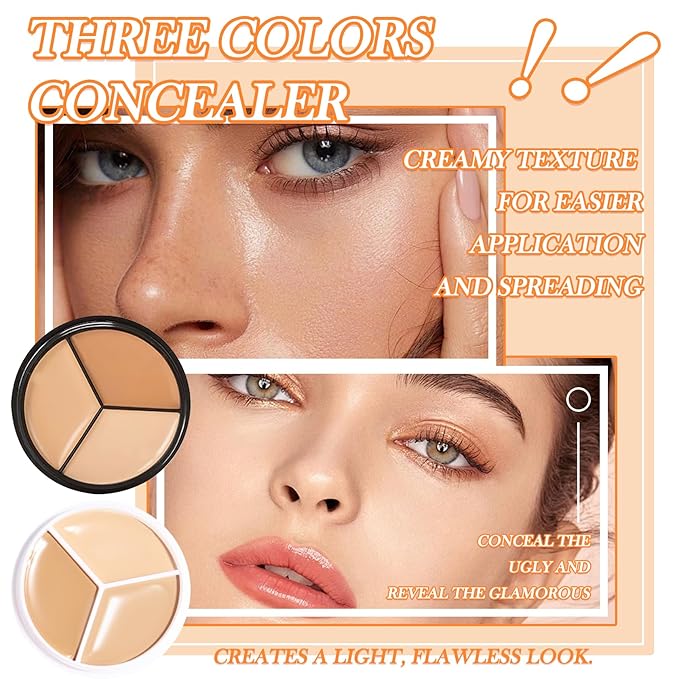 3 Colors Correcting Concealer Makeup Cream Contour Palette,Cream Makeup Palette,Contouring Foundation Highlighting Concealer Palette with Bursh,Professional Concealer Foundation Palette for Women-BrightBean Baby