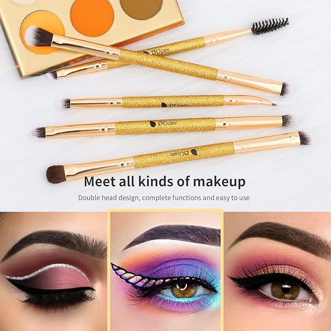 DUcare Eyeshadow Brushes Set Duo End Eye Makeup Brushes Professional Eyeshadow Brush set 5Pcs Travel Concealer Eyebrow Eyelash Eye Liners Blending-BrightBean Baby