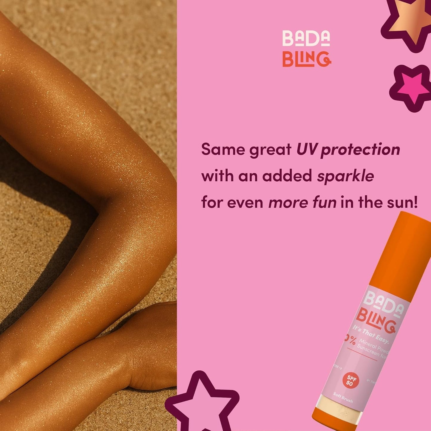 Bada Boom Bada Bling Shimmer Mineral Translucent Sunscreen Powder, Brush on SPF 50 and Sparkles-BrightBean Baby
