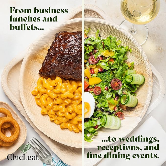 Chic Leaf Compostable & Biodegradable Palm Leaf Disposable Bamboo Plates - Disposable Party Plates for Appetizers - Camping Essentials - Reusable Party Supplies (10 & 7 Inch Square)