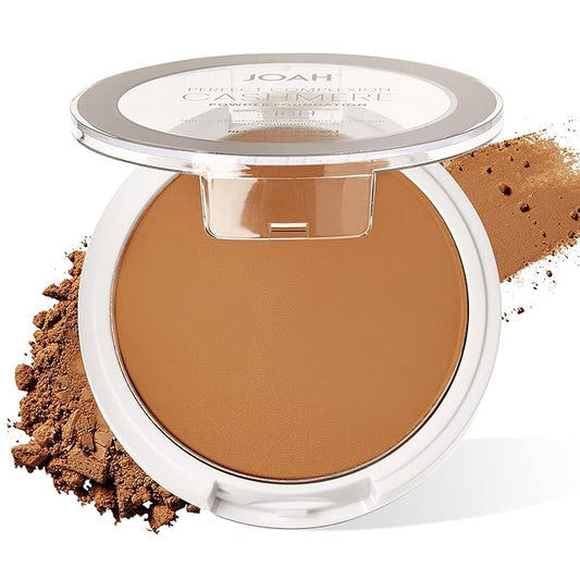 JOAH Perfect Complexion Cashmere Powder Foundation, Medium Face Coverage, Matte Finish, Korean Makeup, Compact Design For Oily & All Skin Types, 16 Hour Wear, Tan with Warm Undertones-BrightBean Baby
