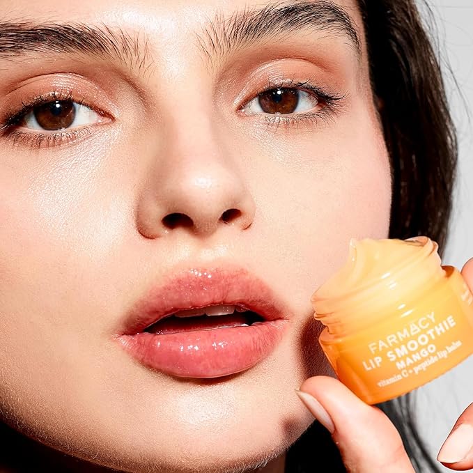 Farmacy Peptide Lip Balm - Lip Smoothie Hydrating Lip Balm with Vitamin C to Visibly Plump + Smooth Lip Lines - Nourishing Lip Treatment with a High-Gloss Finish - Mango (10g)-BrightBean Baby