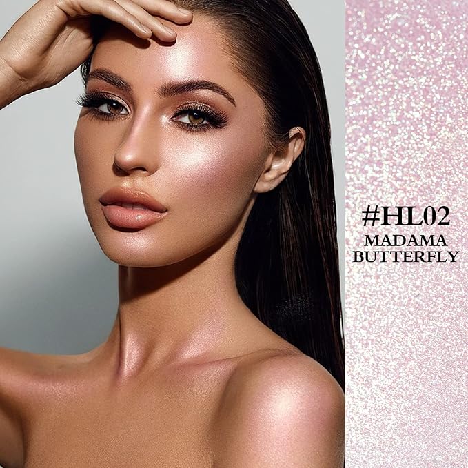 FOCALLURE Starfall Glowing Liquid Highlighter, Shimmering Body Oil, Non-Sticky Shimmer Liquid Luminizer, Non-Greasy, Face & Body Glitter Makeup for Costumes, Cosplay, Rave Festival, MADAMA BUTTERFLY-BrightBean Baby