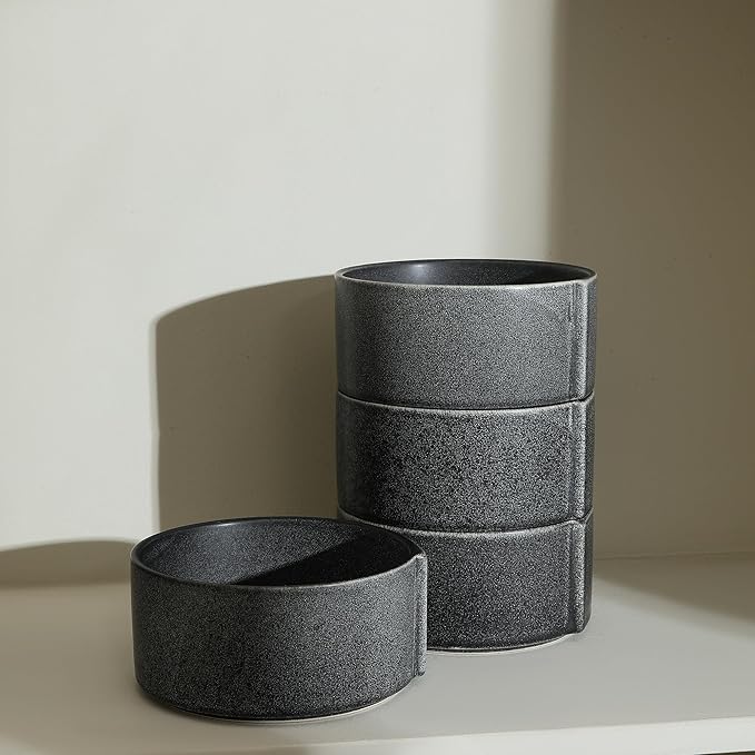 Stone Lain Bao 8-Piece Bowl Set Stoneware, Charcoal