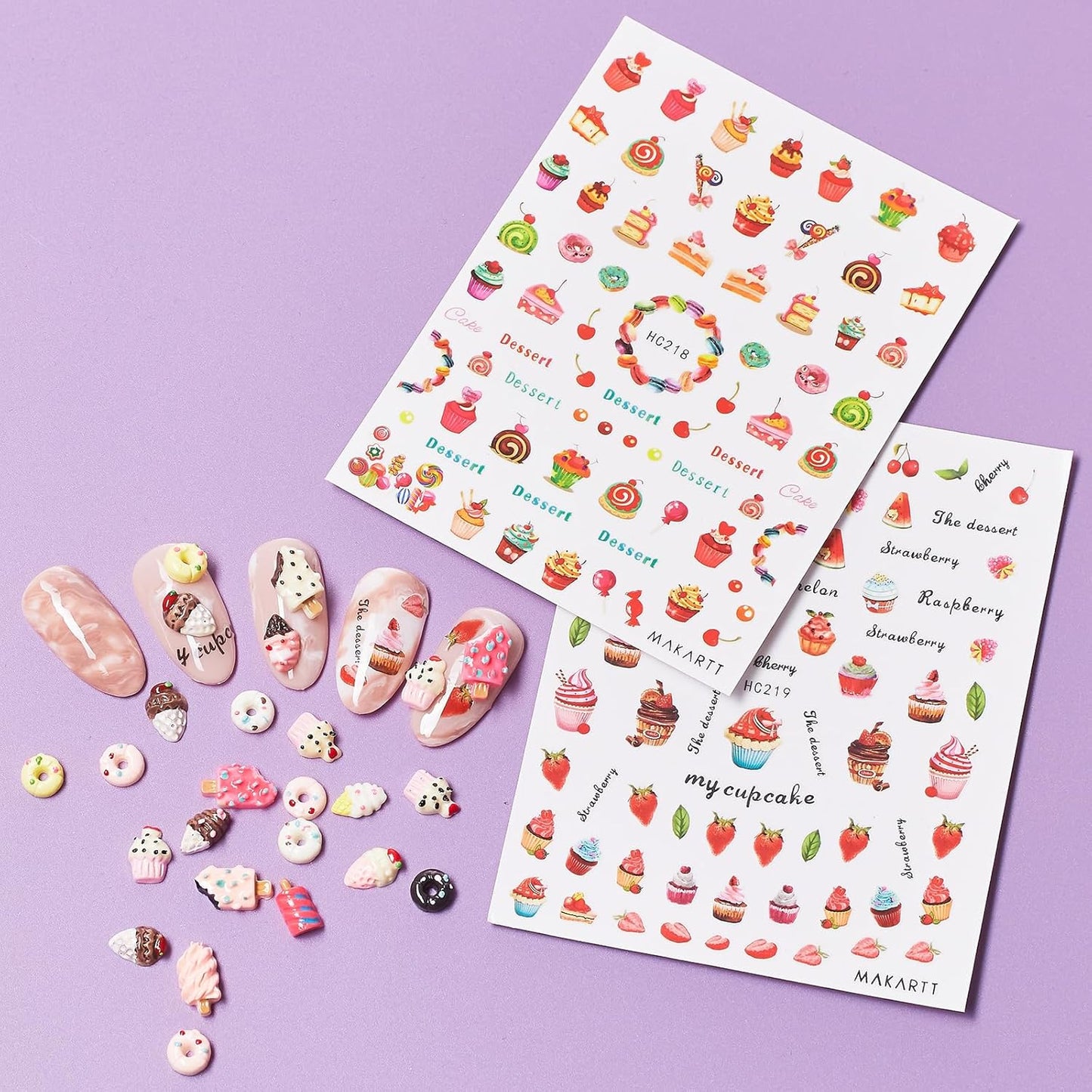 Makartt Nail Decorating Kit, 10pcs Designer Nail Stickers, Cute Dessert Nail Art Decor for DIY Manicure, Salon Accessories for Creative Nails Designs-BrightBean Baby