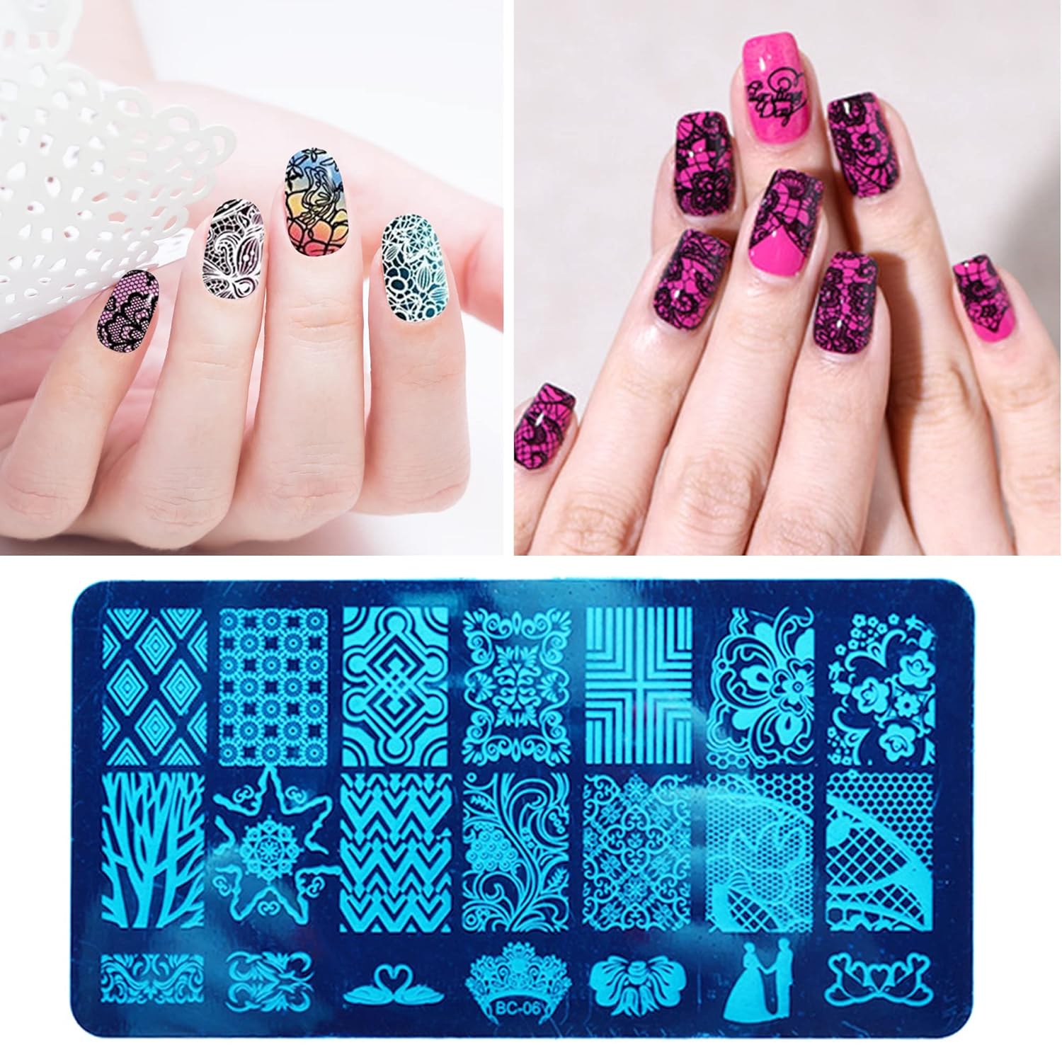 AddFavor Nail Stamper Kit 6pcs Flower Lace Vine Nail Art Stamping Plate Template with Silicone Nail Stamper and Scraper for Women Girls DIY Fingernail Manicure Stencils Tools-BrightBean Baby