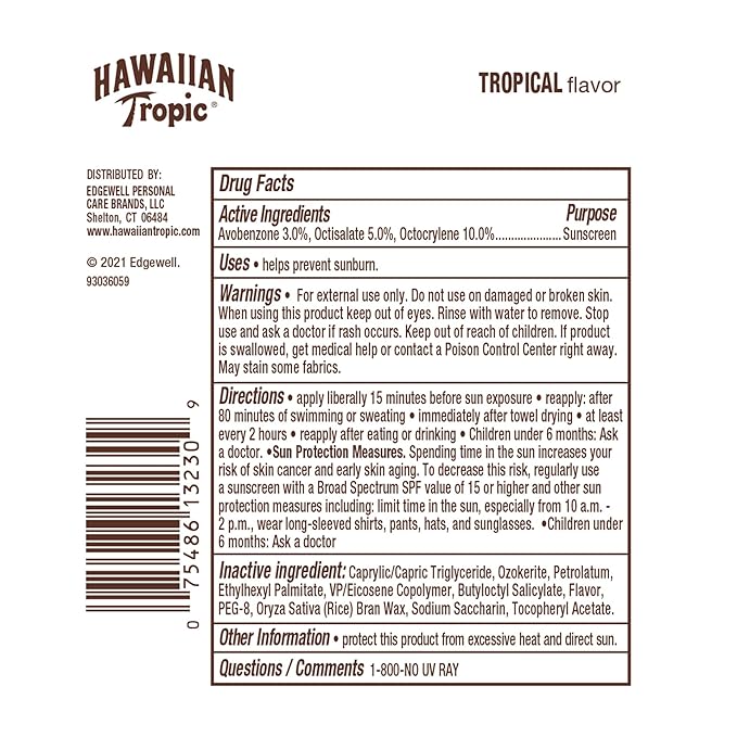 Hawaiian Tropic Tropical Lip Balm SPF 30, 0.14oz | Lip Sunscreen, Lip SPF 30, Lip Sunblock, Oxybenzone Free Sunscreen, Travel Size Sunscreen, Mini Sunscreen, 0.14oz (Pack of 10)-BrightBean Baby