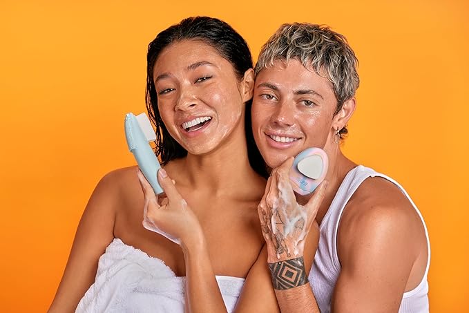 LOLLIPOP Dual-Sided Facial Cleansing Brush | Handle Size Silicone Face Exfoliator and Soft Fiber Cleanser | Manual Face Scrubber for Pores, Makeup Removal, Blackhead and Skincare Routine, Oceanic-BrightBean Baby