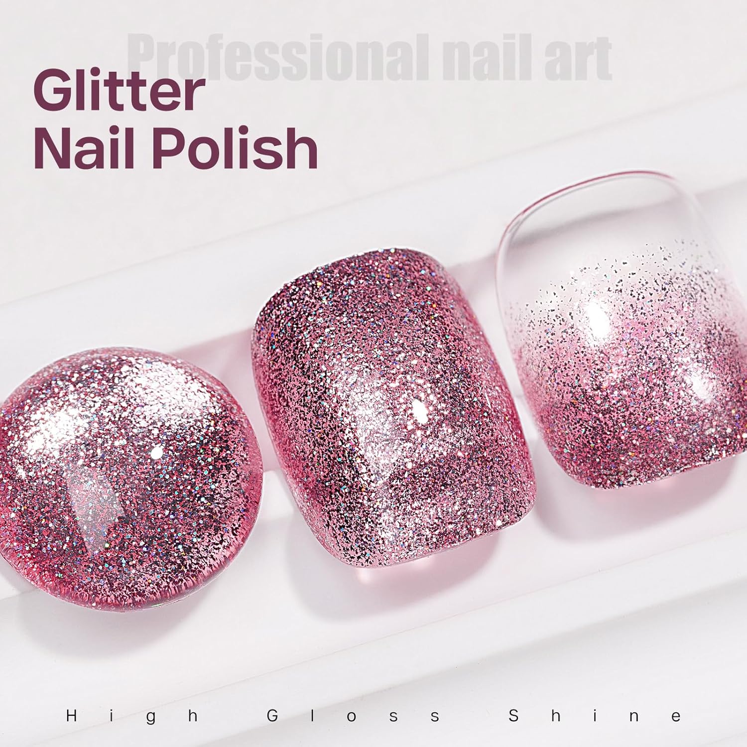 MIZHSE Quick Dry Glitter Pink Nail Polish, Shimmery Nail Polish Air Fast Drying, 15ml High Glossy Sparkly Shiny Nail Lacquer Nail Art Salon Manicure Home-BrightBean Baby