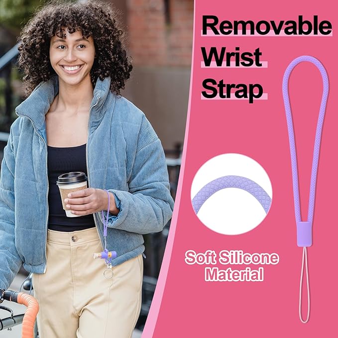 Desing Wish 2 PCS Silicone Lip Balm Holder with Cap Cover Portable Chapstick Holder Keychain Sleeve Lip Balm Key Chain with Key Ring and Wrist Strap Lanyard - Pink/Purple-BrightBean Baby