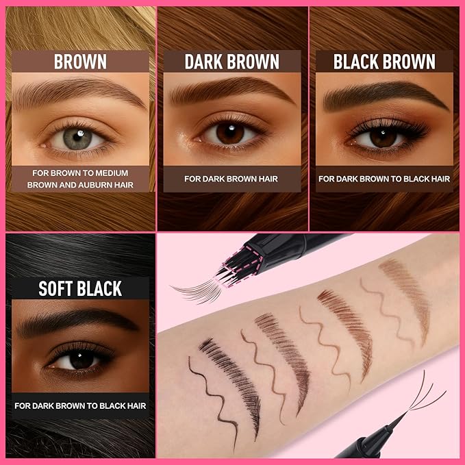 Dual Ended Microblading Eyebrow Pen - 2 in 1 Liquid Eyebrow Pencil with Brow-Fection Angled Brush & Precise Detail Brush-Tip, Shapes & Fills Hair-Like Looking Brows, Lasts All-Day, Dark Brown-BrightBean Baby