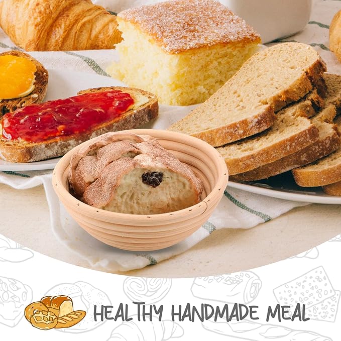 Mini Bread Dough Proofing Basket & Liner (Set of 6, 5 inch), Sourdough Bread Bakery Bowls for Professional & Home Bakers