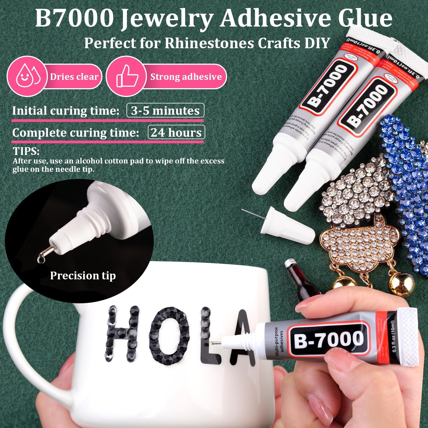 Resin Rhinestones for Crafting with B7000 Jewelry Glue, 2 Boxes Transparent Flatback Crystals with 3Pcs 10ml Glue for Bedazzling Crafts DIY Nail Art Makeup, Gems for Clothing Shoes-BrightBean Baby