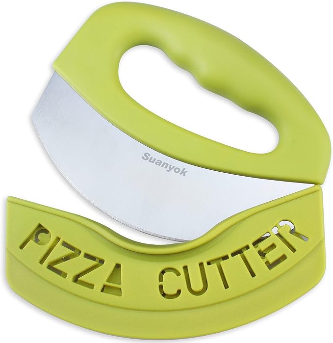 Premium Pizza Cutter Food Chopper-Super Sharp Stainless Steel Pizza Cutters Rocker/Slicer/Blade/Knife with Cover Multi Function Kitchen Tools,Dishwasher Safe(Green)