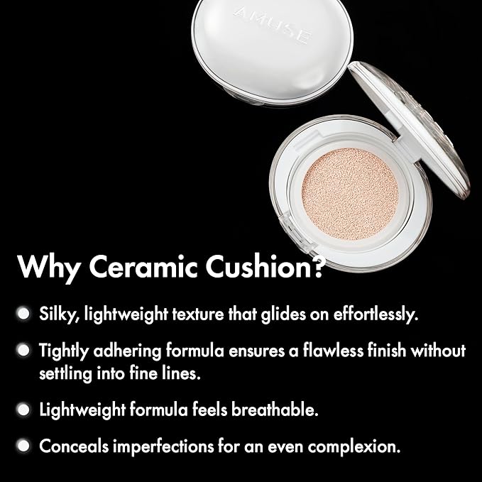 Amuse SEOUL Ceramic Skin Perfector Cushion Foundation 01 PORCELAIN | Long-lasting, Lightweight, Semi-matte, Flawless Coverage, Hypoallergenic, Vegan, Korean Beauty (15g / 0.52oz.)-BrightBean Baby