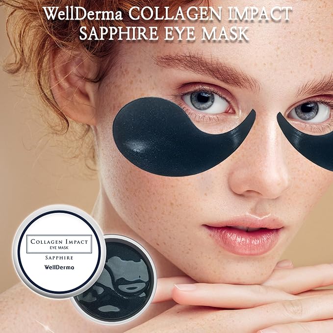 WELLDERMA Collagen Impact Sapphire Eye Mask 60 Sheets - NOURISHing ENRICHed Moisturizing Hydrogel Eye Patches Wrinkles Collagen, Under Eye for Dark Circles, Dry and Dull Skin-BrightBean Baby