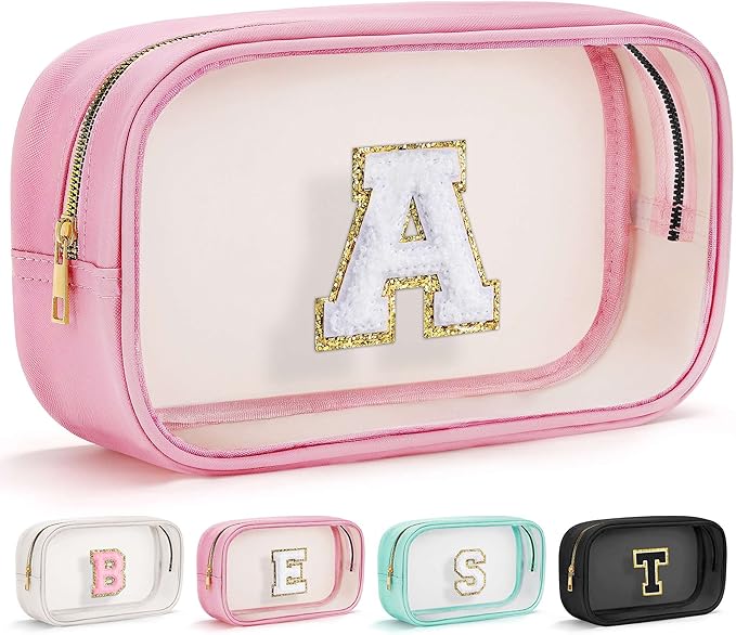 YOOLIFE Graduation Teacher Gifts Initial Clear Makeup Bag Birthday Gift Travel Toiletry Preppy Cosmetic Bags Birthday Gift for Girls Kids Travel Essentials Clear Toiletry Bag A-BrightBean Baby