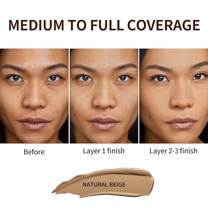 FV Full Coverage Liquid Foundation, Lightweight & Concealing, Long Lasting Matte Foundation Makeup with Flawless Finish, Oil Control Waterproof Foundation for Oily Skin (Natural Beige Matte)-BrightBean Baby