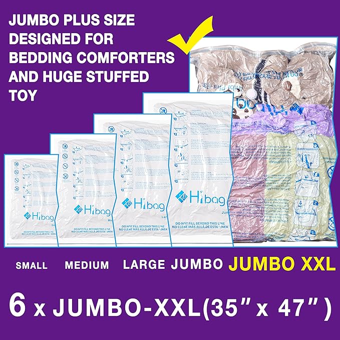 XXL Jumbo 47''X35'' Vacuum Storage Space Saver Bags Extra Large for Blanket, Bedding, Comforters and Huge Stuffed Toy (6 Pack)-BrightBean Baby