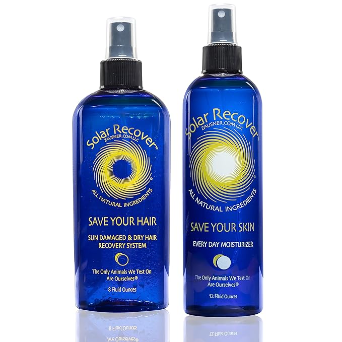Solar Recover After Sun Moisturizing Spray + Hair Detangler Combo - 12oz Hydrating Facial and Body Mist for Sunburn Relief + 8oz All Natural Leave-In Conditioner-BrightBean Baby