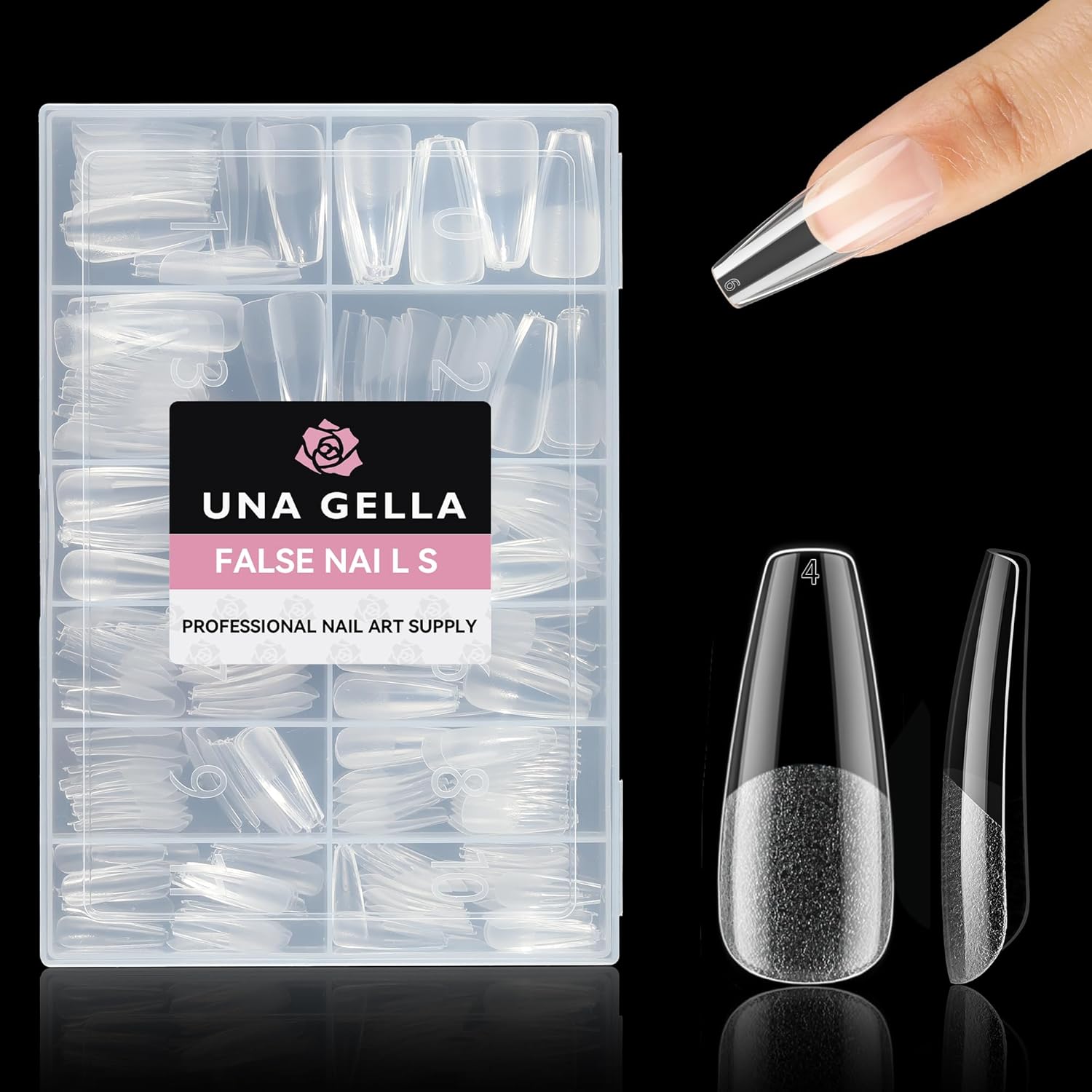 UNA GELLA Long Coffin Nail Tips, 312Pcs Gel Nails Tips Coffin Pre-Shape, Half Matte Full Cover Clear False Fake Nails for Nail Extension DIY Art Salon 12 Sizes-BrightBean Baby