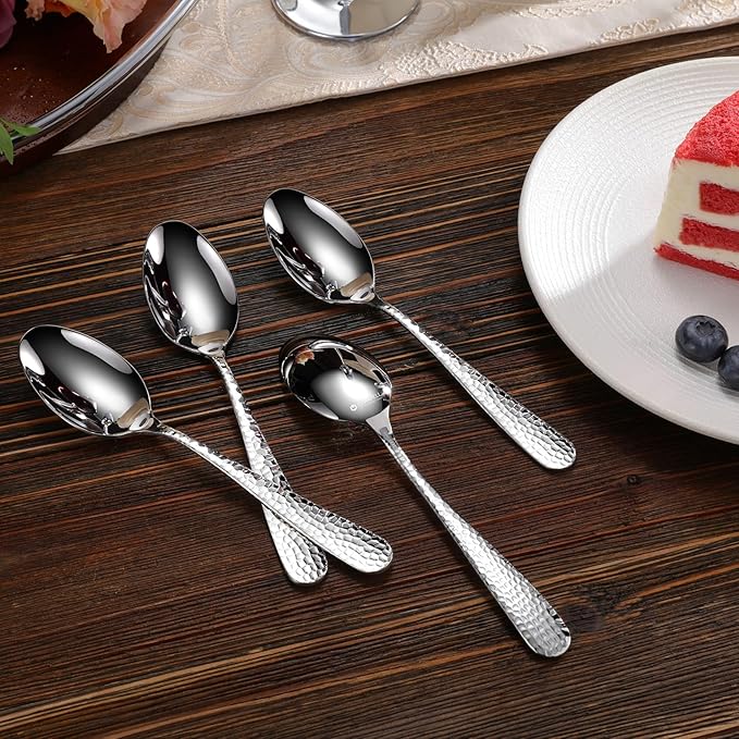 KEAWELL Premium 4-Piece Louise Hammered Spoons Set, 18/10 Stainless Steel, Set of 4, Fine Spoon Set with Round Edge, Dishwasher Safe (6.4" Teaspoons)