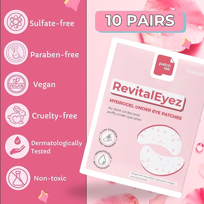 RevitalEyez Brightening Hydrogel Under Eye Patch with Niacinamide, Collagen & Rose Petals for Puffy Eyes, Wrinkles, Dark Circles (10 pairs)-BrightBean Baby