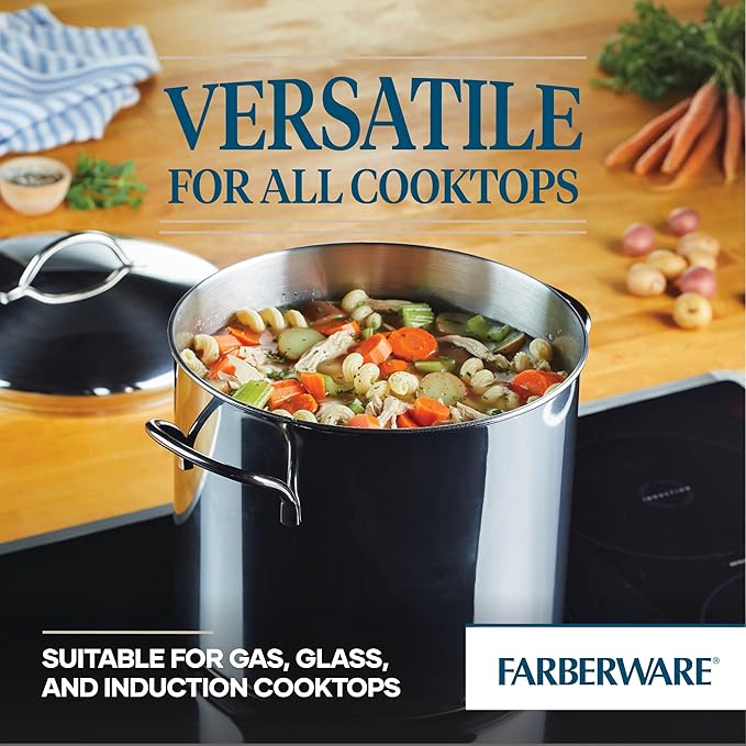 Farberware Classic Stainless Steel Stock Pot 12 Quart with Lid - Large Pasta Pot