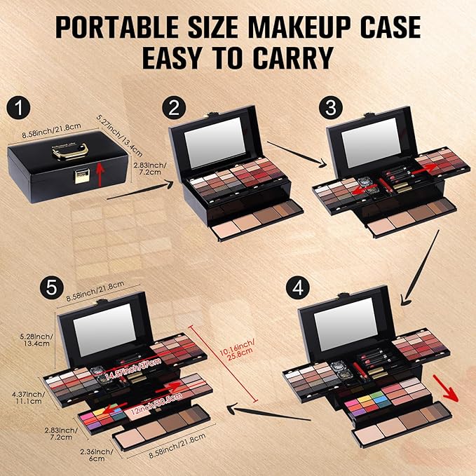 Professional Makeup Kit for Women Girl Full Kit with Mirror 60 Colors All in One Make up Gift Set Included Eyeshadow,Blusher,Highlighter,Compact Powder,Brow Powder,Lipstick,Glitter,Eyeliner,Mascara 01-BrightBean Baby