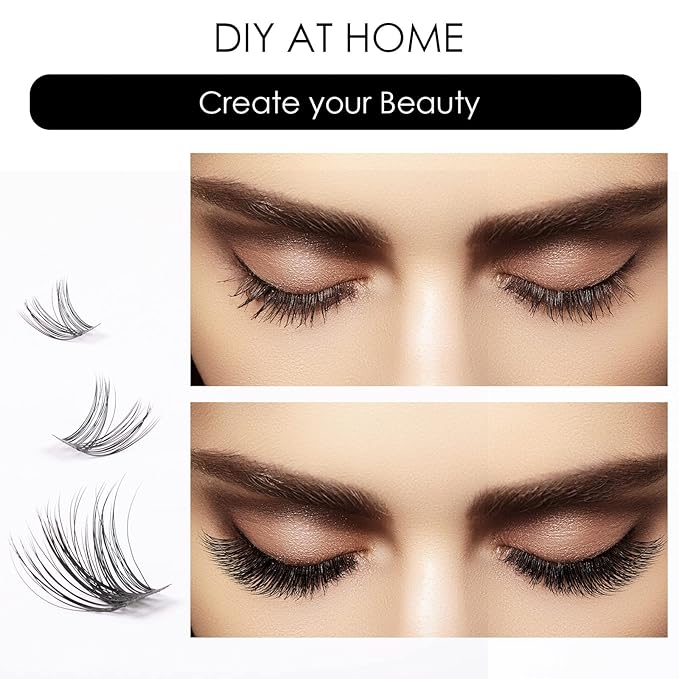 Cluster Lashes 72 Individual Lashes Clusters Eyelash Extensions False Eyelashes DIY Lash Extension Kit Reusable False Eyelashes Natural Look Mix 10-16mm C D Curl-DM01-BrightBean Baby