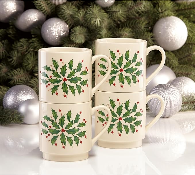 Lenox 853763 Holiday 4-Piece Stackable Mug Set, Christmas Dinnerware, Hosting