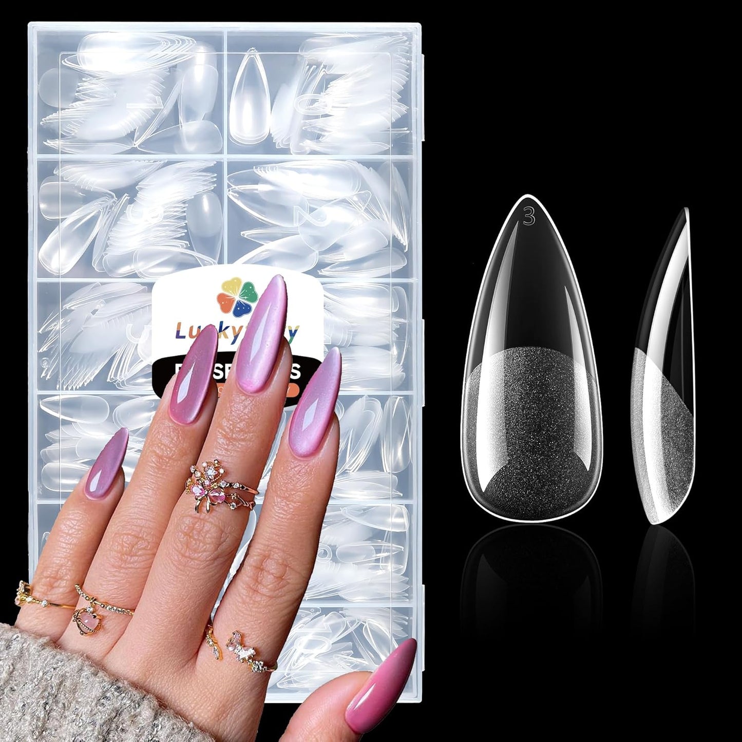 Long Almond Nail Tips: 504pcs Full Cover Soft Gel Nail Tips, 12 Sizes Pre-Etched Half Matte Almond Press on Nails No C Curve For Nail Extensions Home Salon-BrightBean Baby