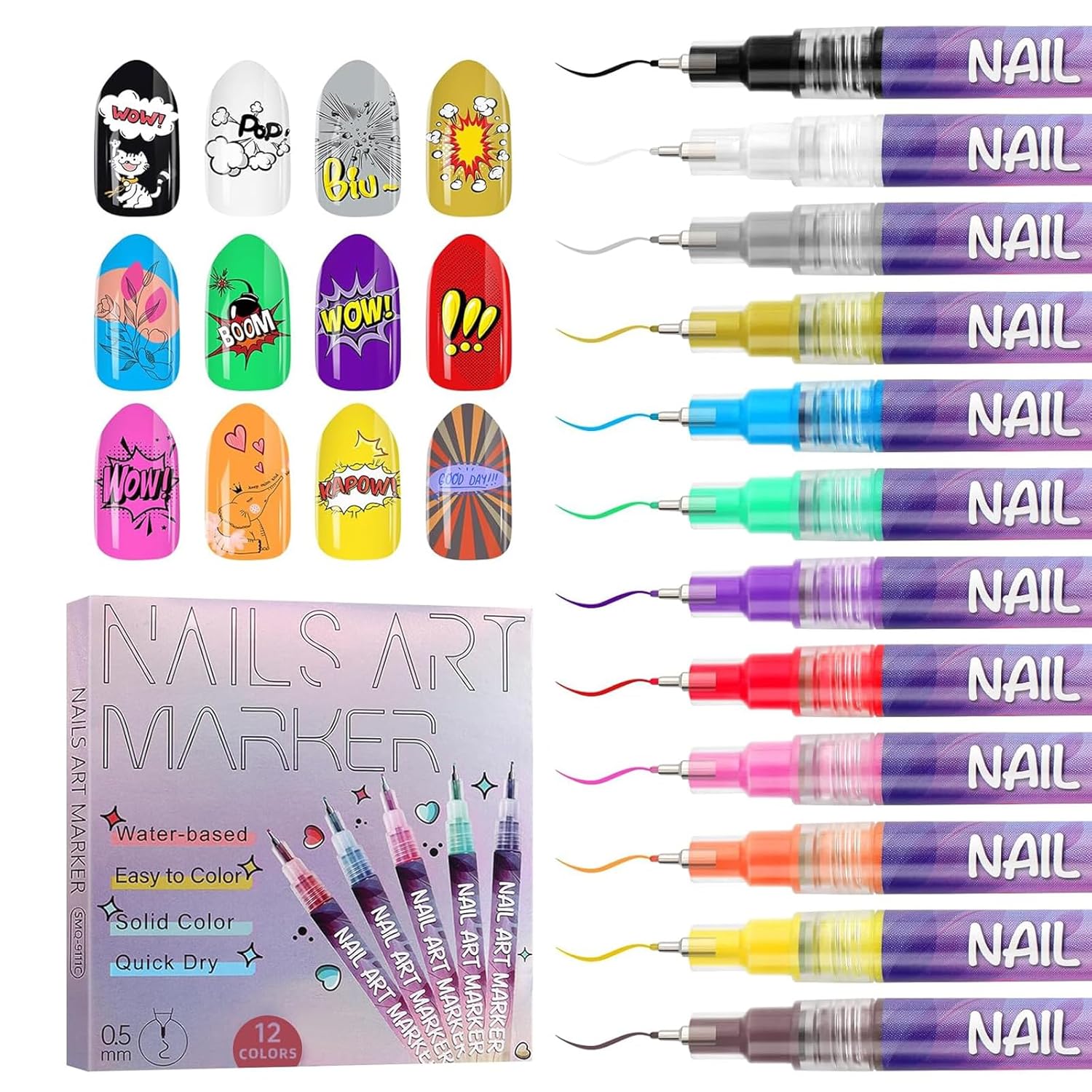 12 Color Acrylic paint pen Set, Kalolary Nail Polish Pens Nail Point Graffiti Dotting Pen Drawing Painting Liner Brush for DIY Nail Art Beauty Adorn Manicure Tools-BrightBean Baby