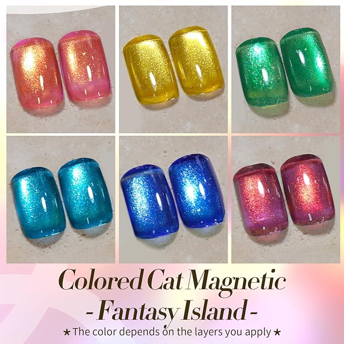 Born Pretty Cat Magnetic Eye Gel Nail Polish Spring Summer Neon Shimmer Glitter Holographic Aurora Rainbow Cat Magnetic Gel Polish Nail Art Manicure DIY at Home 6PCS-BrightBean Baby