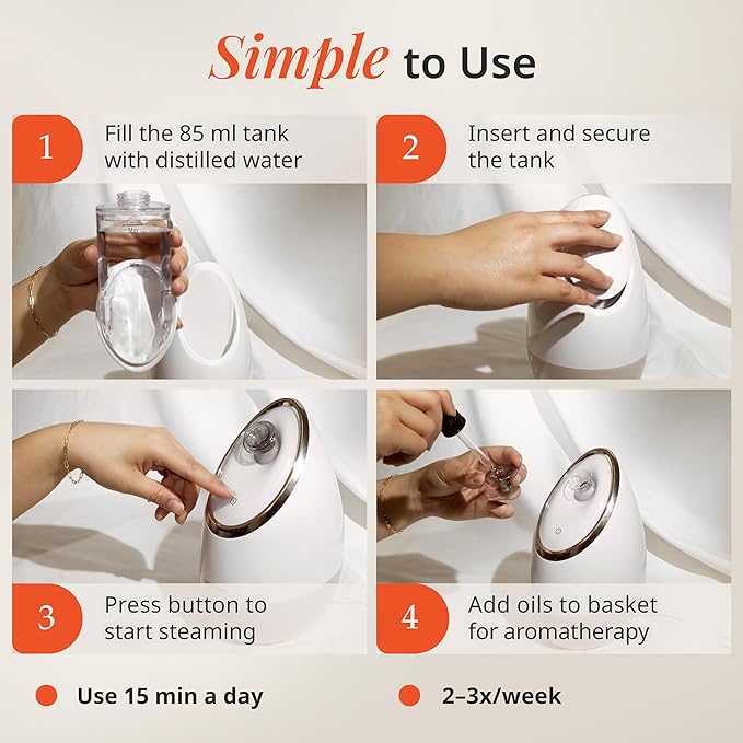 Vanity Planet Aira Ionic Facial Steamer (Beige) - Pore Cleaner That Detoxifies, Cleanses and Moisturizes - Adjustable Nozzle, Water Tank with 3 Essential Oil Baskets-BrightBean Baby