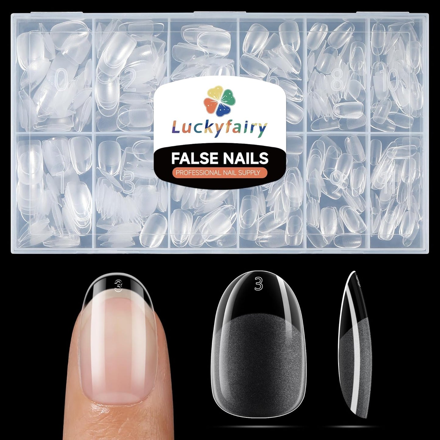 Short Oval Round Nail Tips, 504Pcs Pre-shaped Gel Short Nail Tips Oval Shape, 15 Sizes Half Matte Clear Almond Acrylic False Nails No Need File for Nail Extension DIY Salon-BrightBean Baby