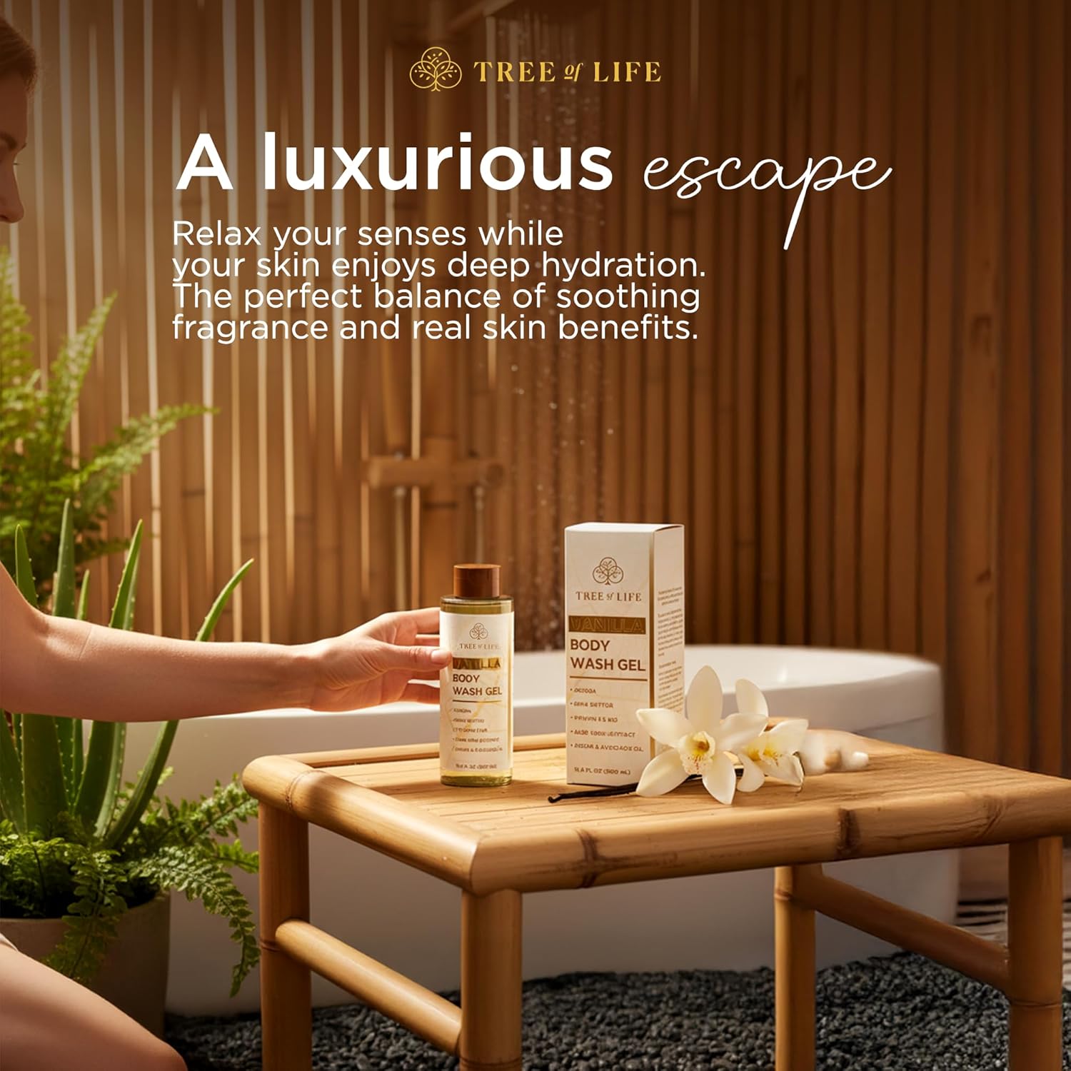 Tree of Life Vanilla Body Wash Gel - Moisturizing Shower Gel with Jojoba Oil and Shea Butter Hydrating Body Wash for Sensitive Skin and All Skin Types, 16.9 fl oz-BrightBean Baby