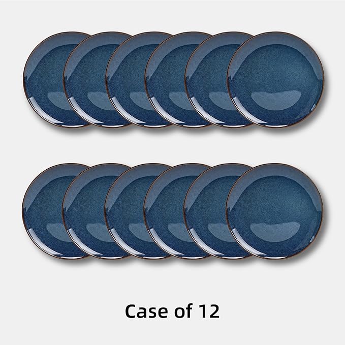 Organic Shape Restaurant Plate 9", Commerical Grade Catering Stoneware Plates in Ir-regular Organic Shape, Chip & Scratch Resistant, Glossy Reactive Glaze Blue, Case of 12