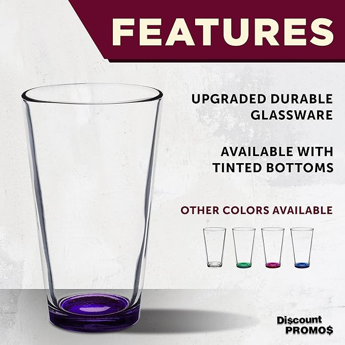 DISCOUNT PROMOS Arc Pint Glass 16 oz. Set of 10, Bulk Pack - Beer Glasses, Heavy Duty Drinkware - Purple