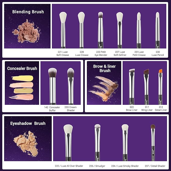 Jessup Eye Makeup Brushes Set Professional 15pcs with Eyeshadow Blending Concealer Eyebrow Eyliner Brush (Pearl Black/Silver)-BrightBean Baby