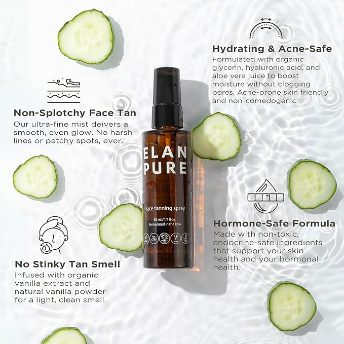 Face Tanning Mist, Organic Ingredients, Sunless Self Tanner, Bronzing, Hydrating, Steak-Free, Long Lasting Glow-BrightBean Baby