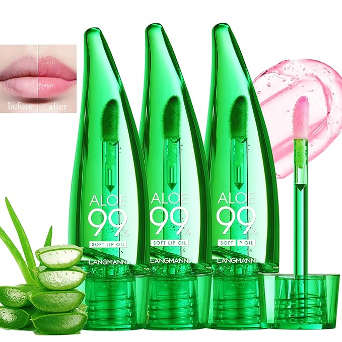 Lip Balm, 3PCS Aloe Vera Long Lasting Nutritious Lip Oil, Color Changing Tinted Lip Balm Set, Natural Plumping Hydrating, Easy Brush Application, Cute Portable Design, Unisex-BrightBean Baby
